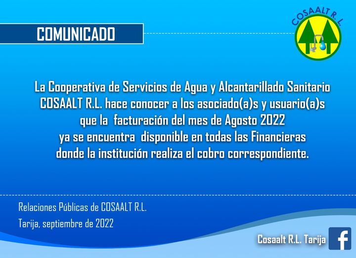 COMUNICADO – Facturación de Agosto ya se encuentra disponible