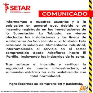 Servicio interrumpido por incendio