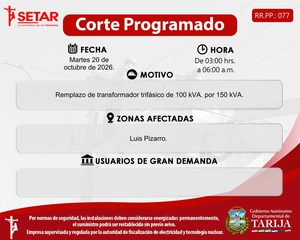 Corte programado martes 20 de octubre